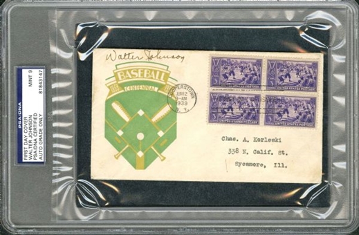 Walter Johnson Signed First Day Cover (PSA MINT 9)